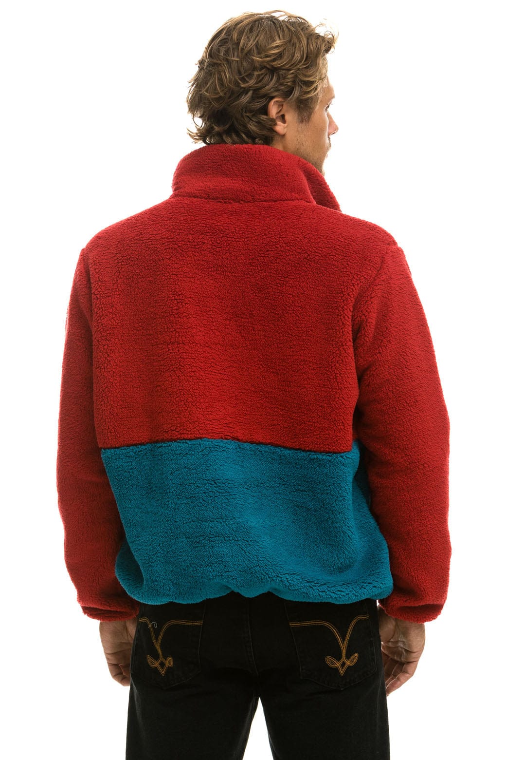 TEDDY UNISEX HALF ZIP COLOR BLOCK JACKET - CHERRY