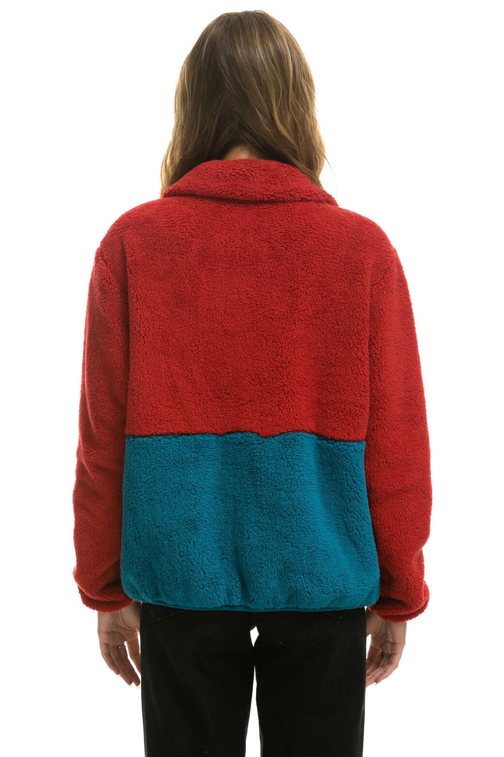 TEDDY UNISEX HALF ZIP COLOR BLOCK JACKET - CHERRY