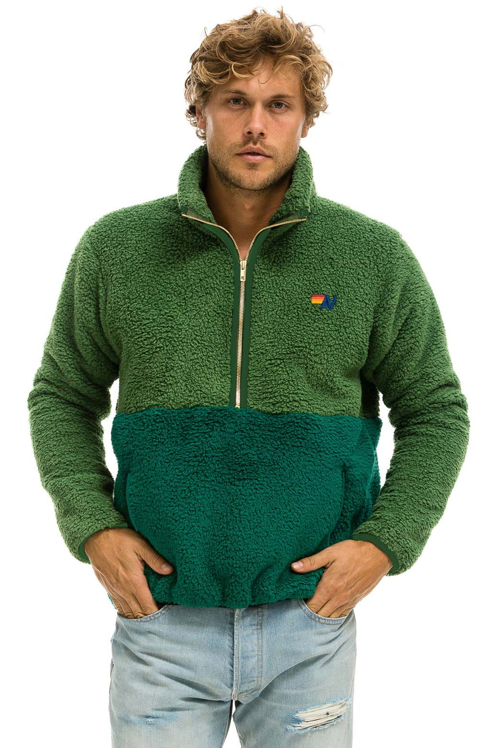 TEDDY UNISEX HALF ZIP COLOR BLOCK JACKET - GARDEN GREEN