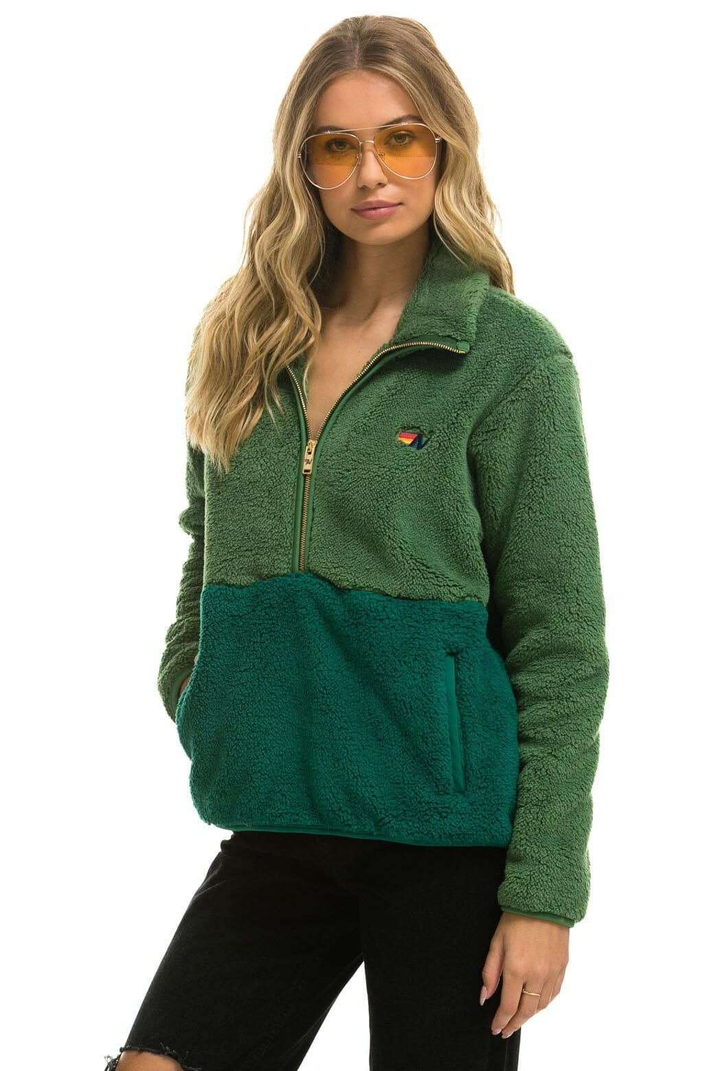 TEDDY UNISEX HALF ZIP COLOR BLOCK JACKET - GARDEN GREEN