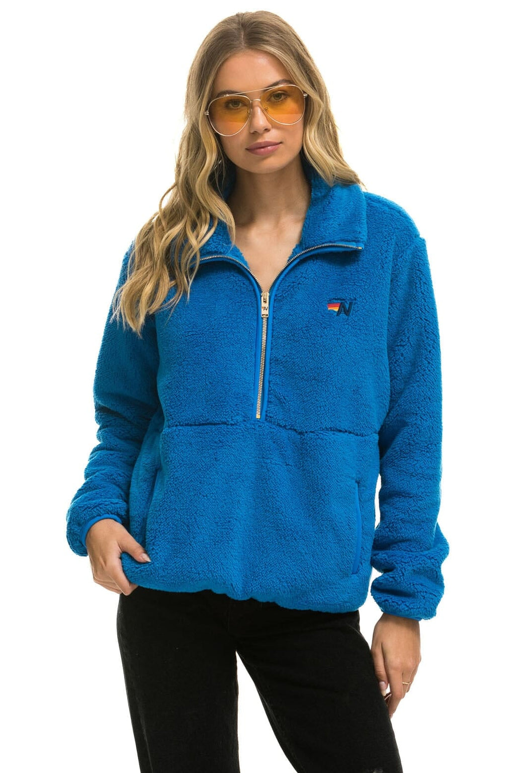 TEDDY UNISEX HALF ZIP JACKET - BLUE CINA