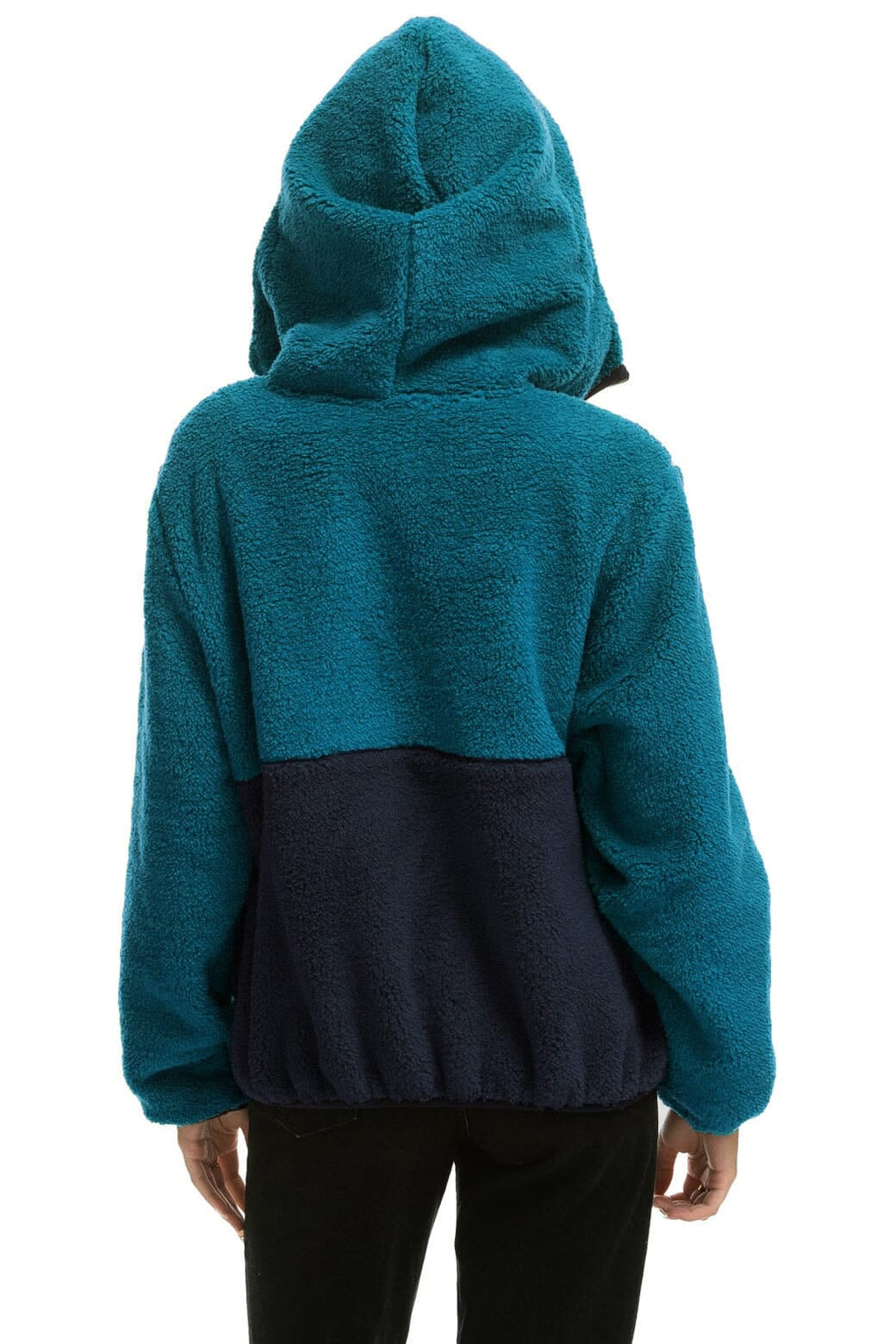 TEDDY APRES HOODED HALF ZIP COLOR BLOCK JACKET - CAPRI