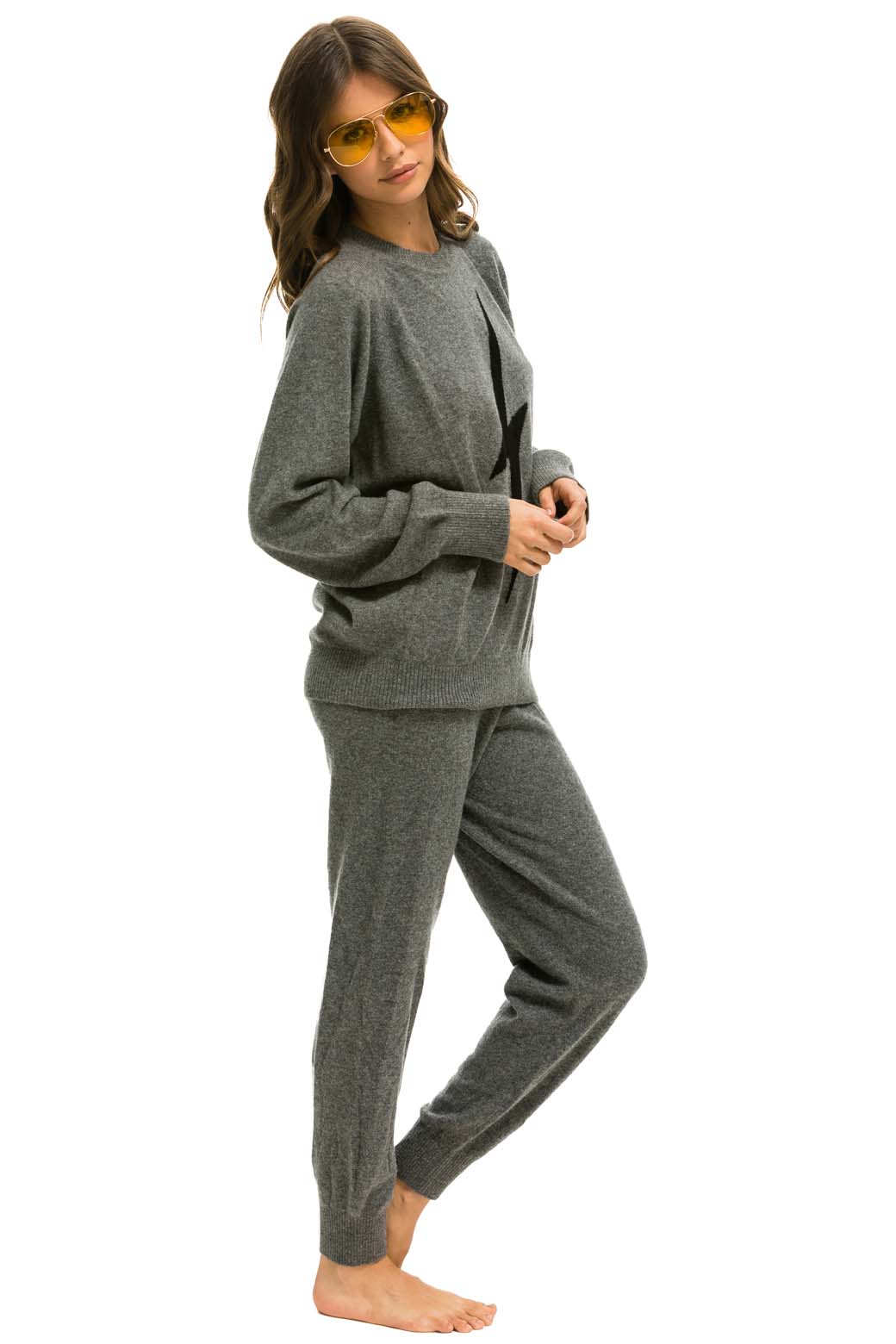 UNISEX BOLT CASHMERE LIGHT SWEATER - DEEP HEATHER BLACK BOLT