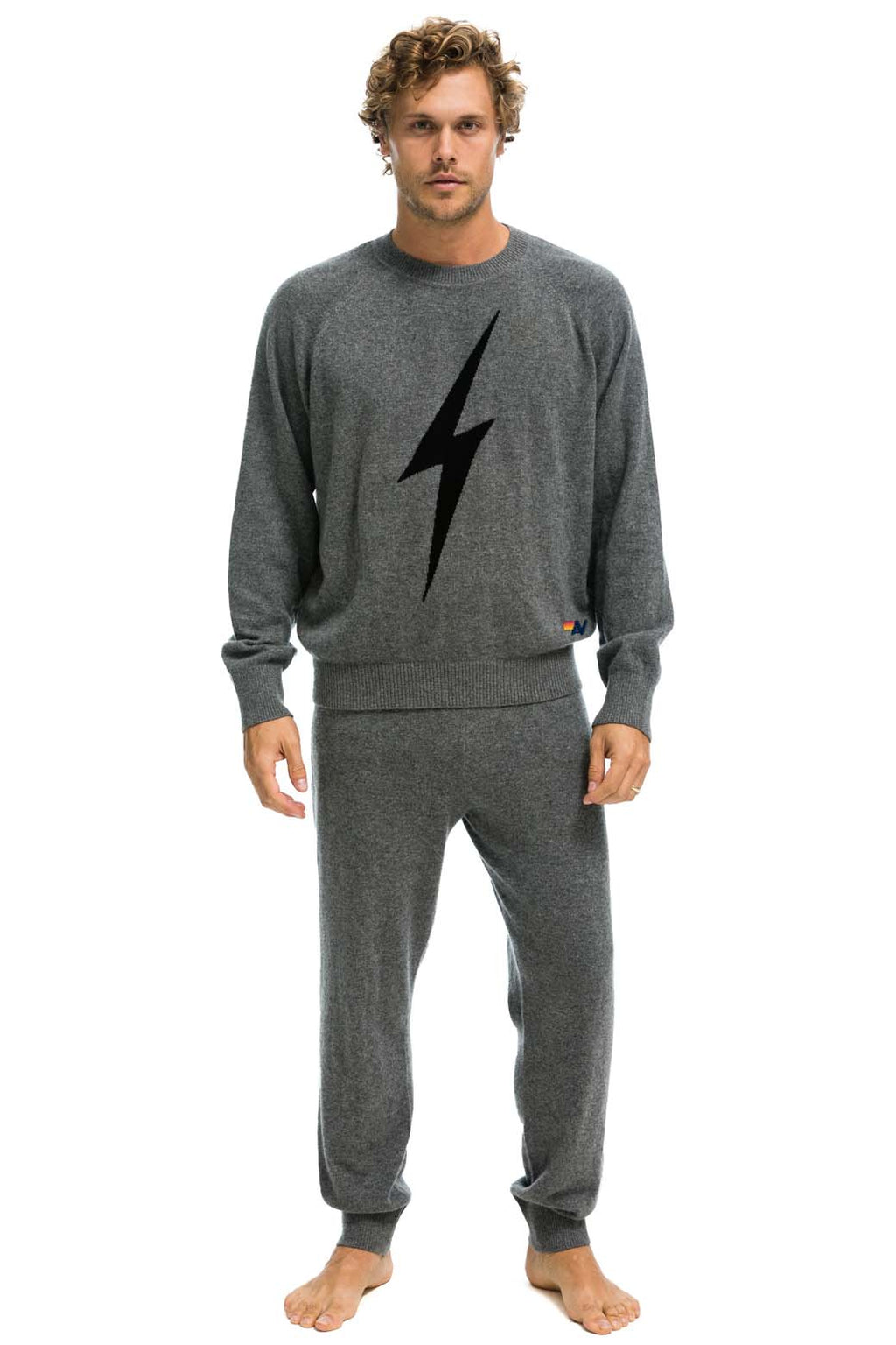 UNISEX BOLT CASHMERE LIGHT SWEATER - DEEP HEATHER BLACK BOLT