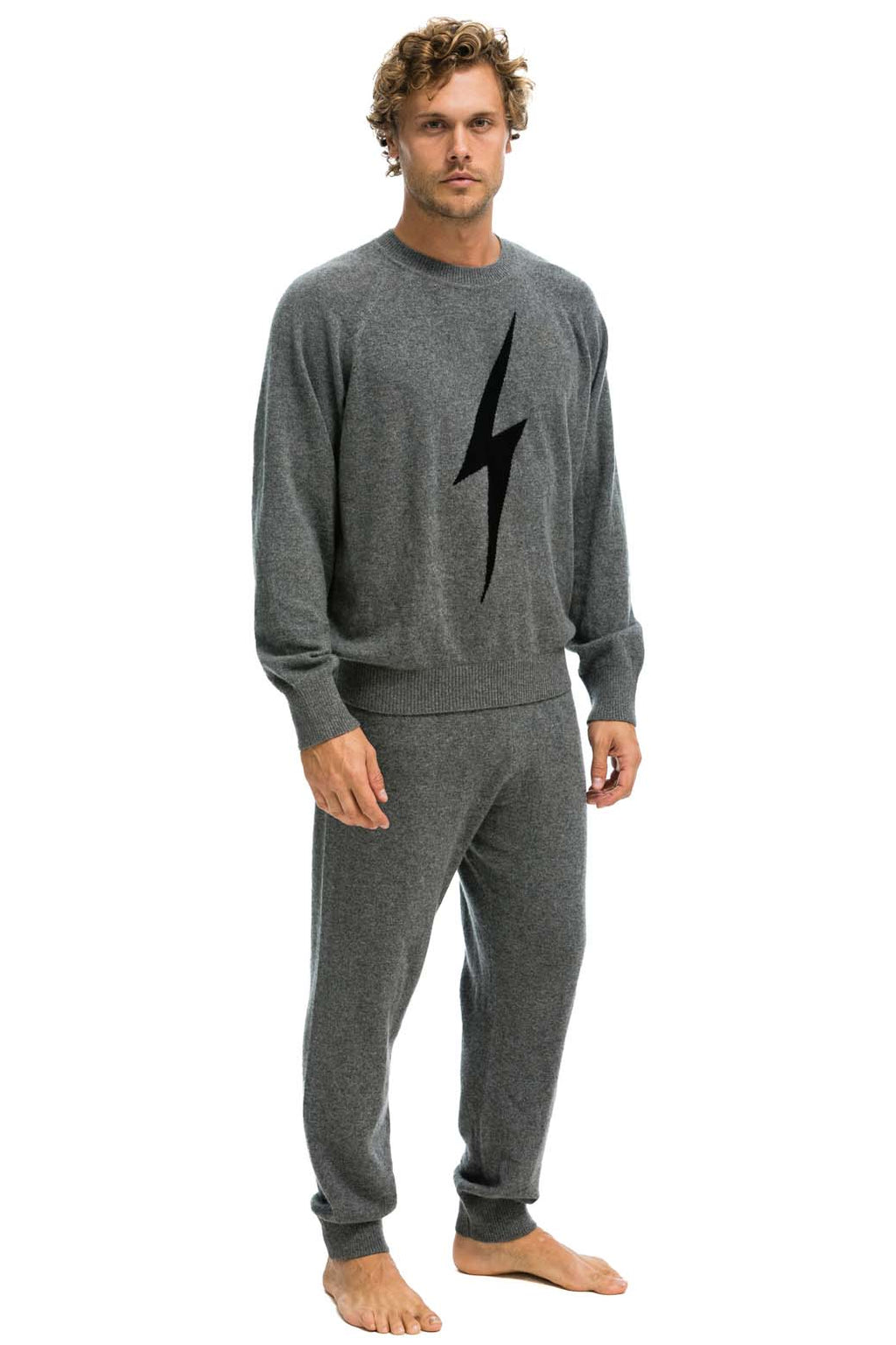UNISEX BOLT CASHMERE LIGHT SWEATER - DEEP HEATHER BLACK BOLT