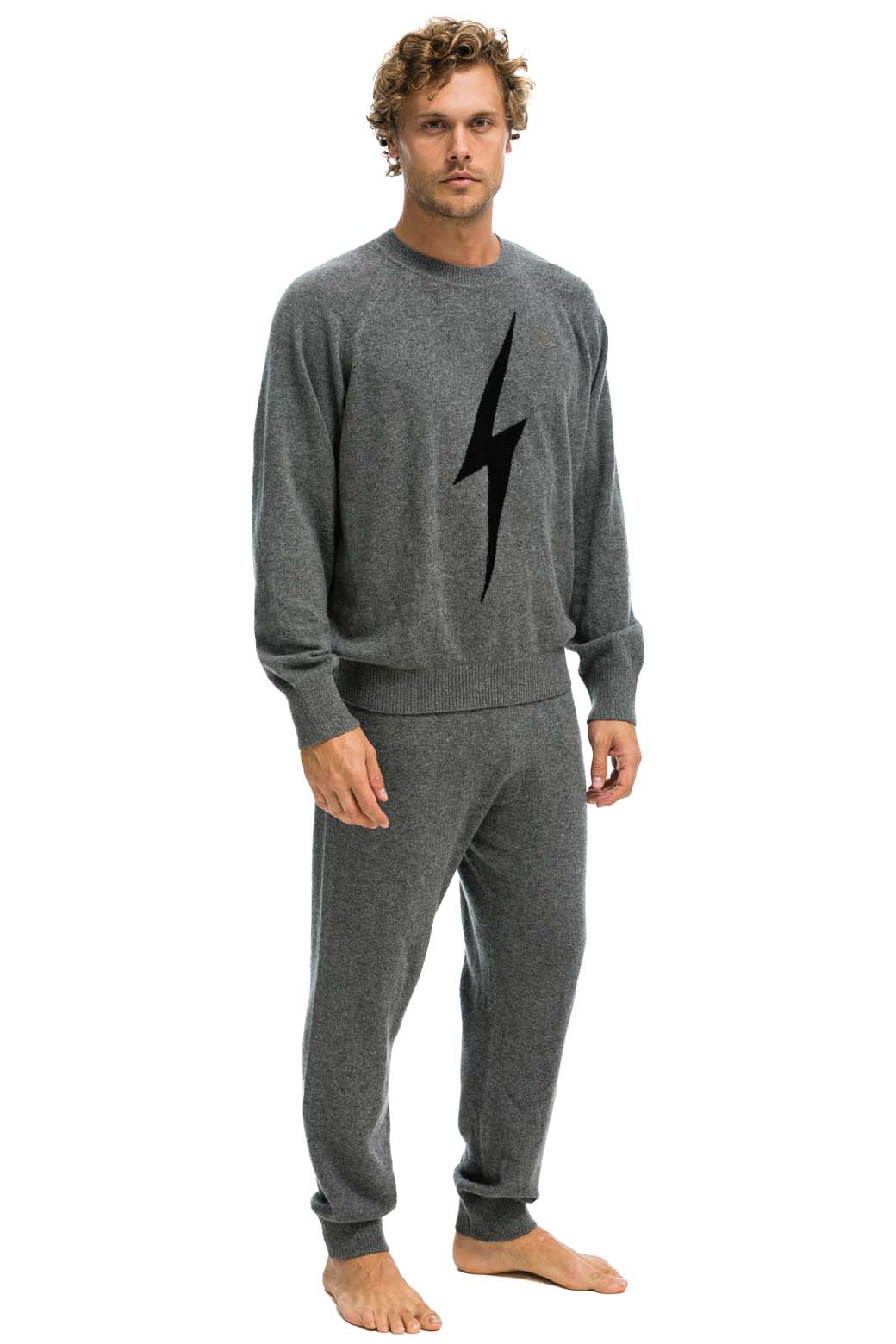 UNISEX BOLT CASHMERE LIGHT SWEATER - DEEP HEATHER BLACK BOLT