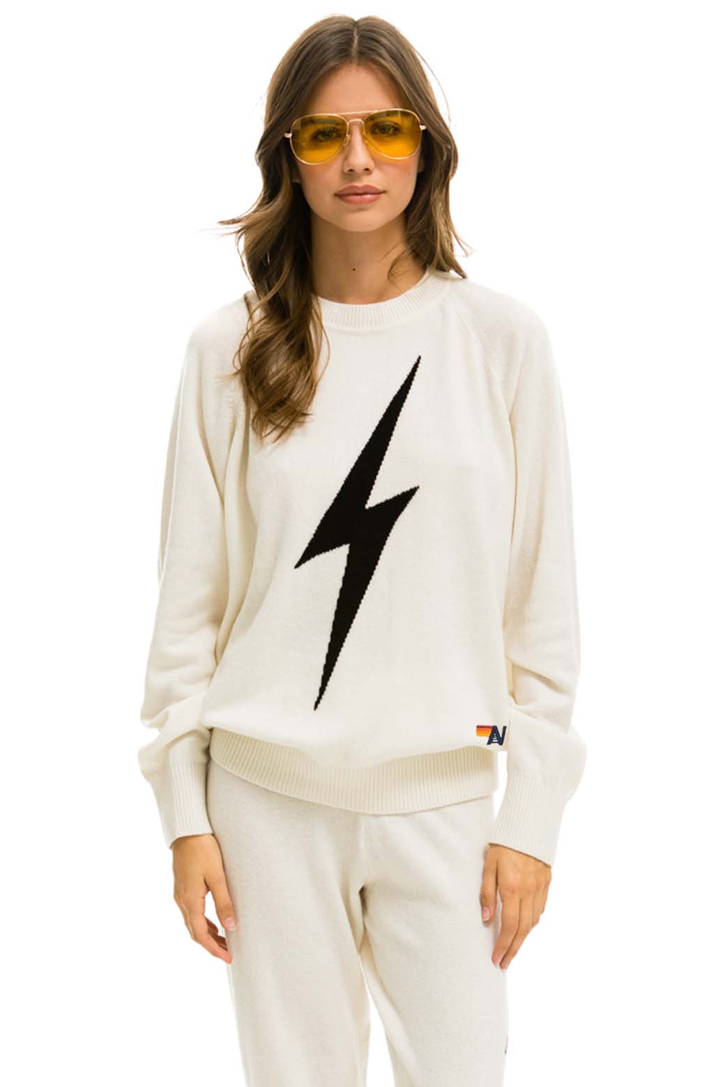 UNISEX BOLT CASHMERE LIGHT SWEATER - VINTAGE WHITE BLACK BOLT