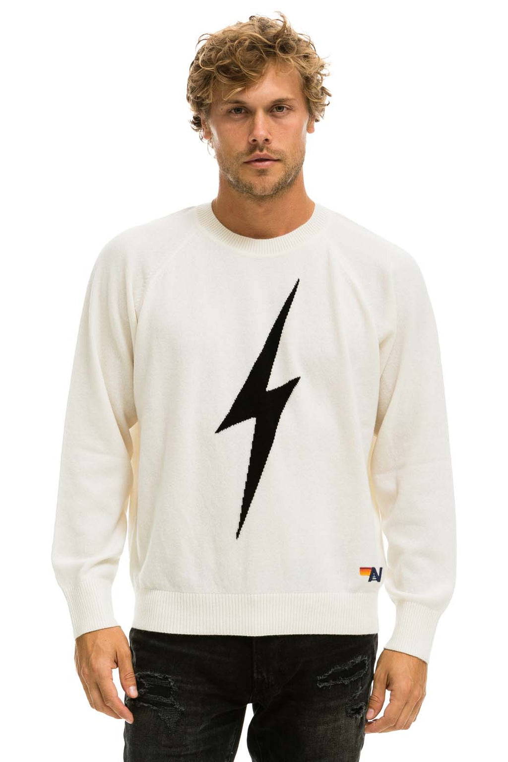 UNISEX BOLT CASHMERE LIGHT SWEATER - VINTAGE WHITE BLACK BOLT