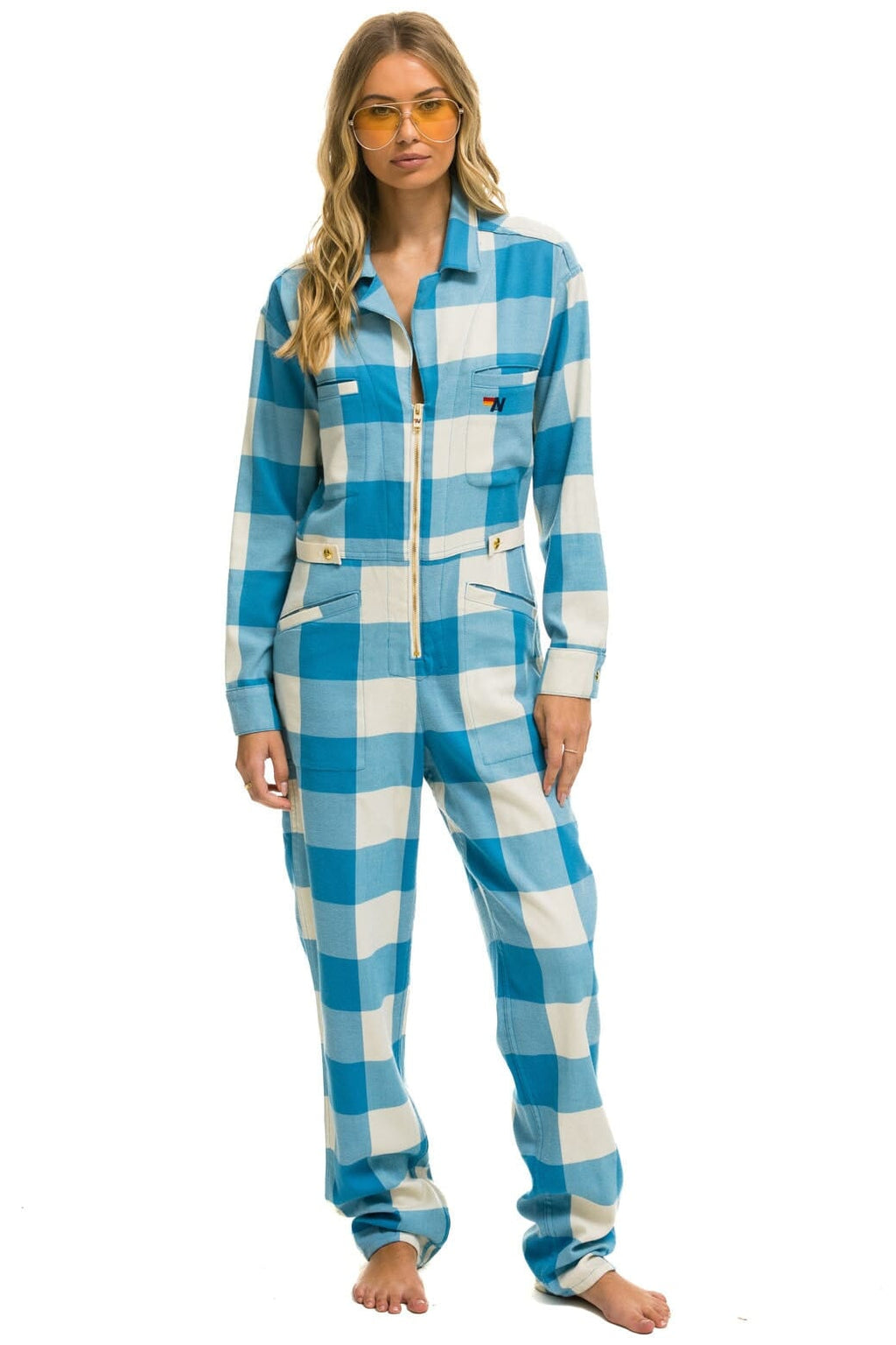 UNISEX PLAID FLIGHT SUIT - SKY PLAID