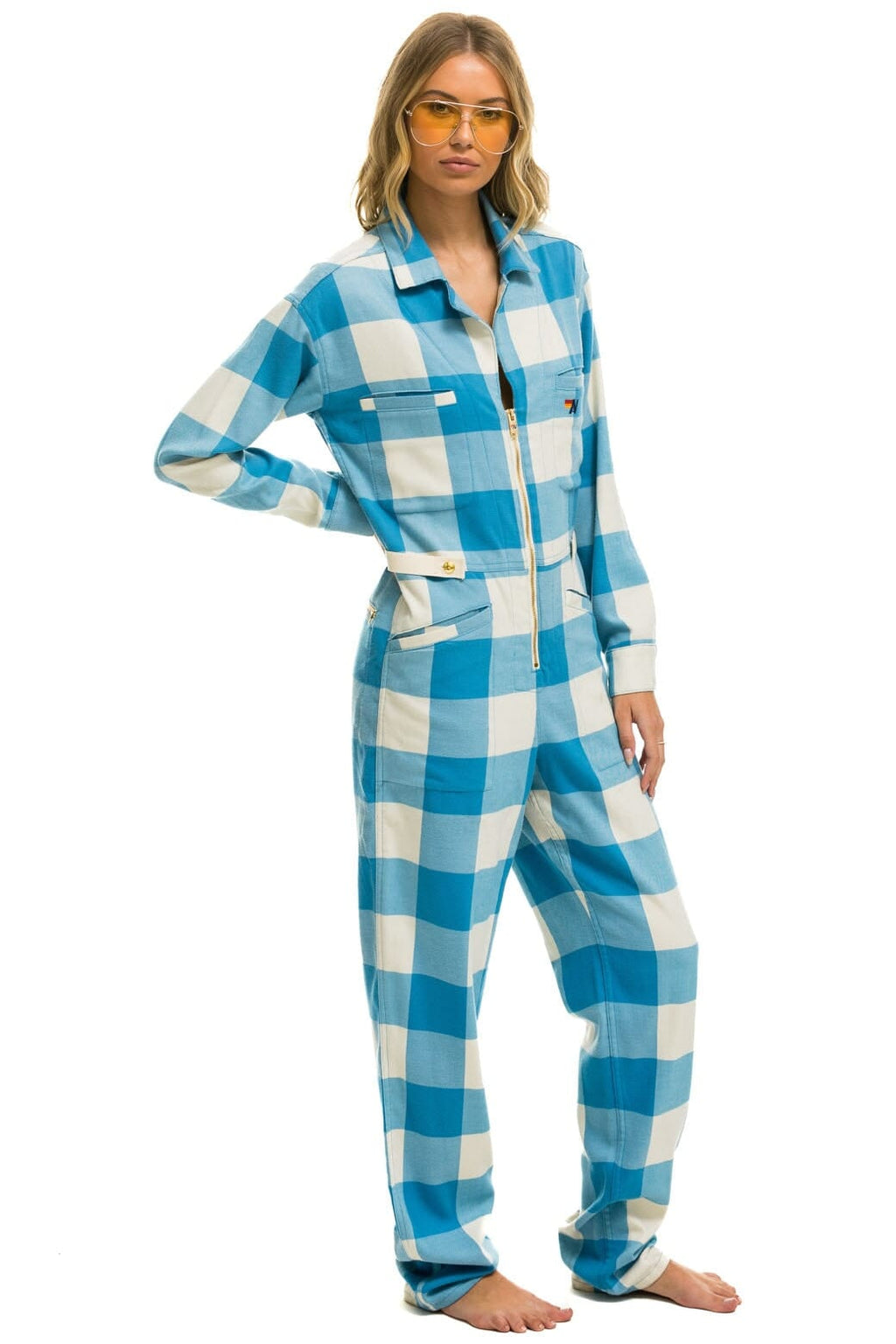UNISEX PLAID FLIGHT SUIT - SKY PLAID