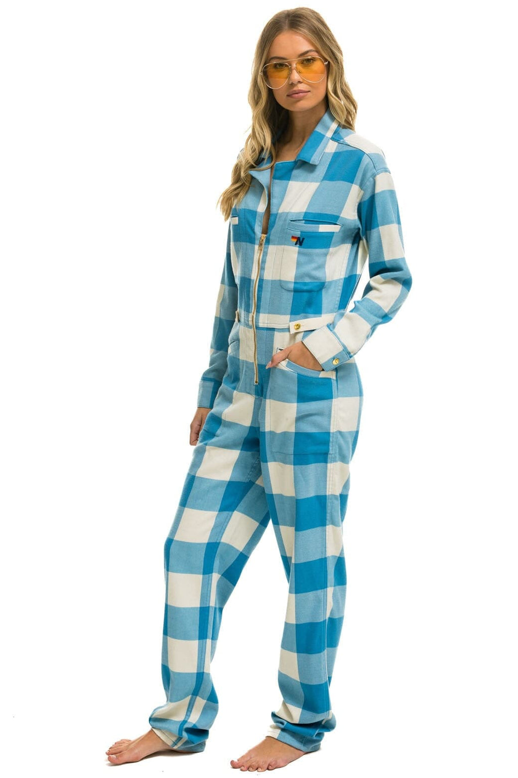 UNISEX PLAID FLIGHT SUIT - SKY PLAID