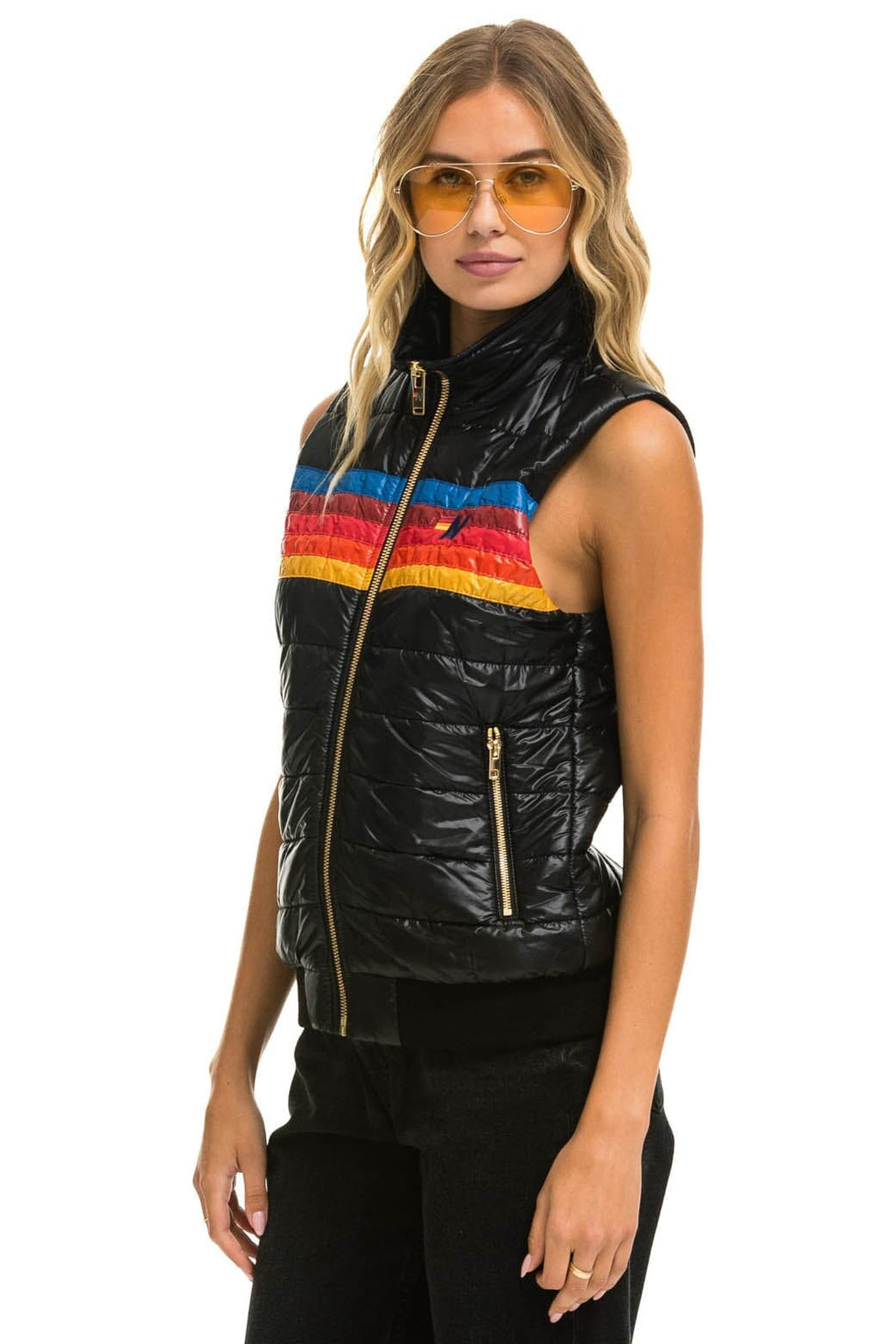 WOMENS 5 STRIPE VEST - GLOSSY BLACK
