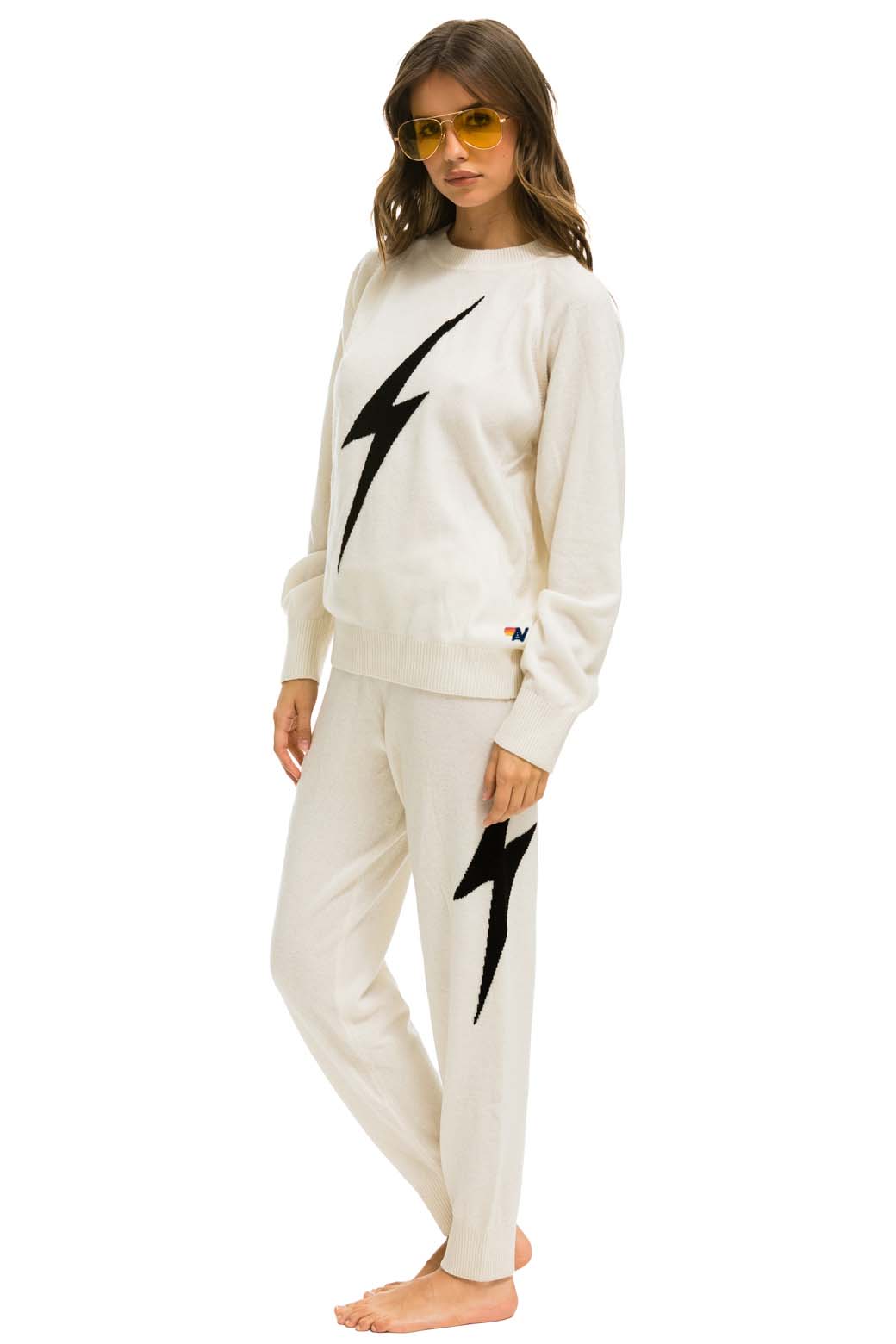 BOLT CASHMERE LIGHT SWEATER PANT - VINTAGE WHITE BLACK BOLT