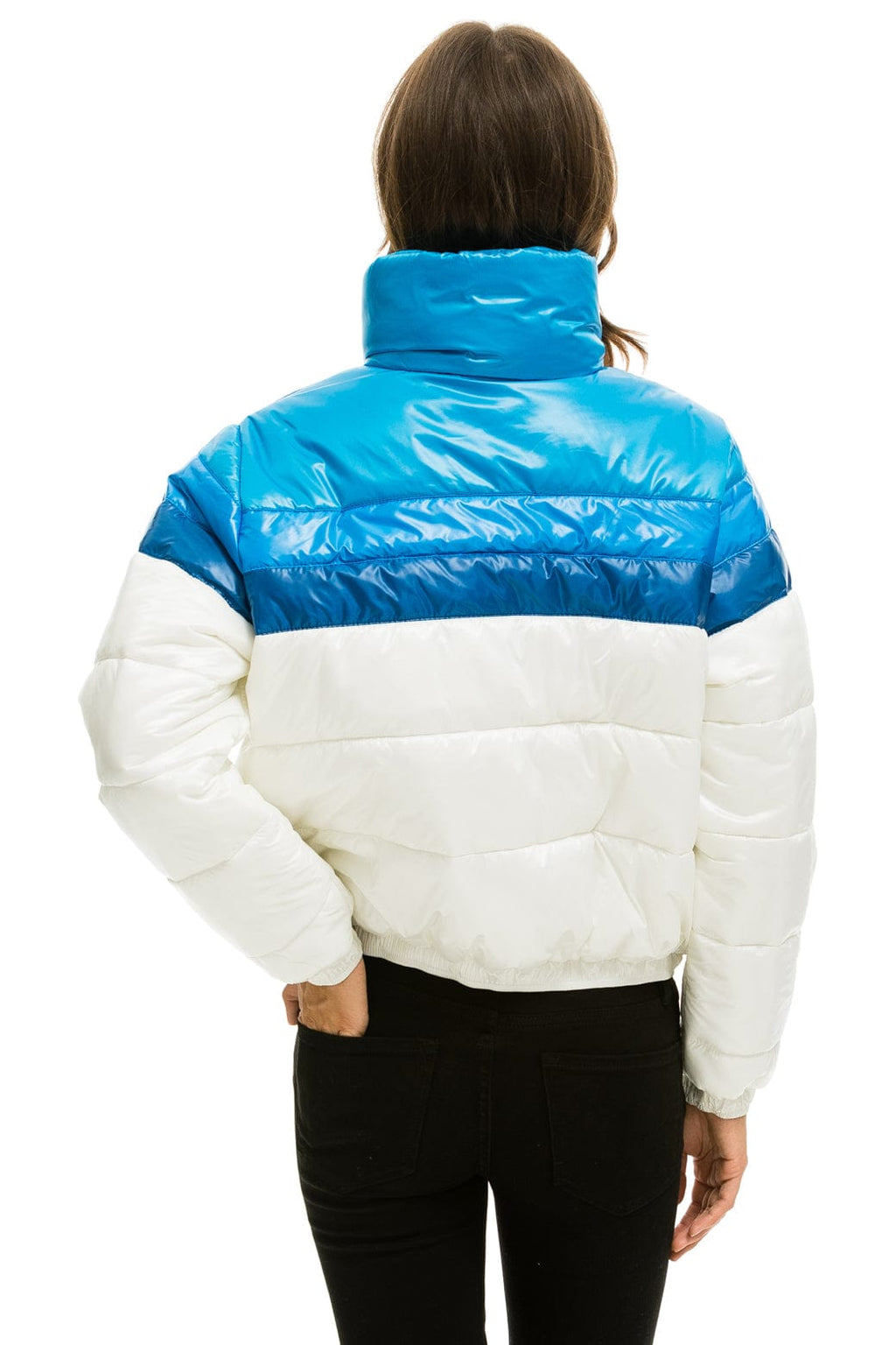 COLOR BLOCK LUXE APRES PUFFER JACKET - GLOSSY WHITE DRESDEN