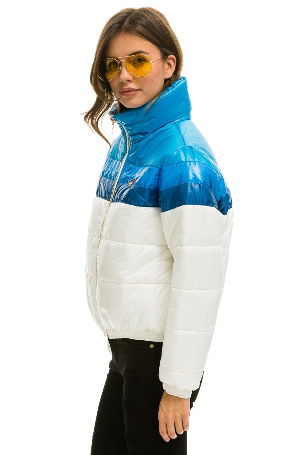 COLOR BLOCK LUXE APRES PUFFER JACKET - GLOSSY WHITE DRESDEN
