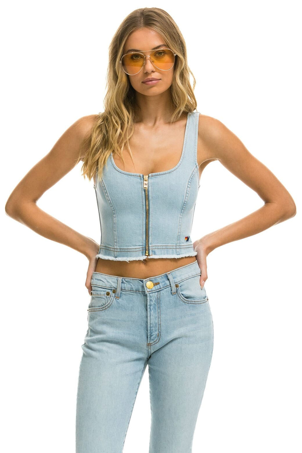 DENIM TOP ZIP FRONT BUSTIER - SUPER LIGHT