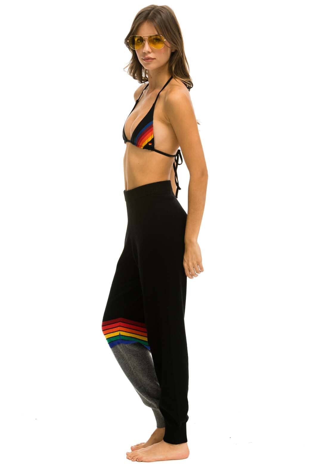 RAINBOW STRIPE CASHMERE LIGHT SWEATER PANT - BLACK CHARCOAL