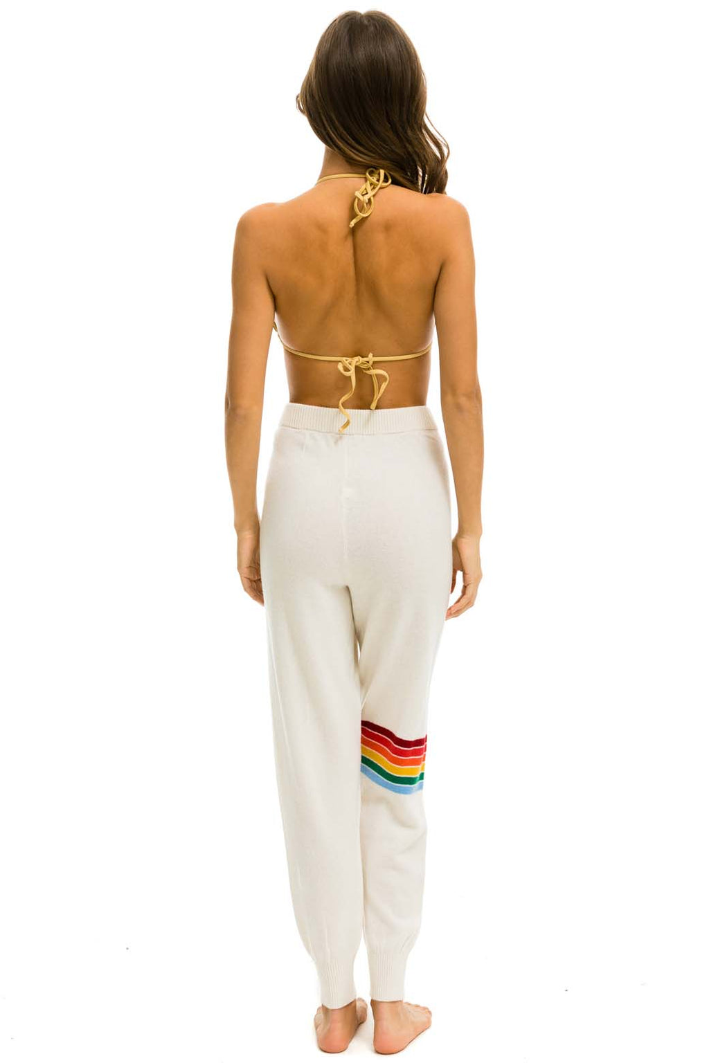 RAINBOW STRIPE CASHMERE LIGHT SWEATER PANT - VINTAGE WHITE