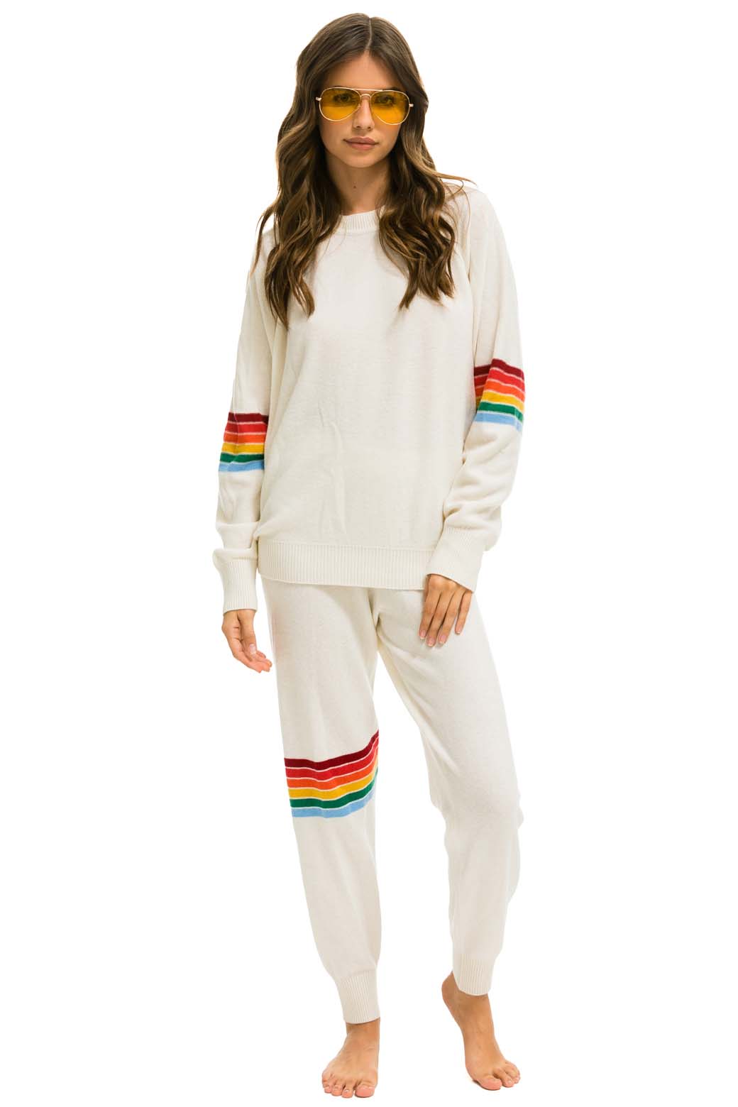RAINBOW STRIPE CASHMERE LIGHT SWEATER PANT - VINTAGE WHITE