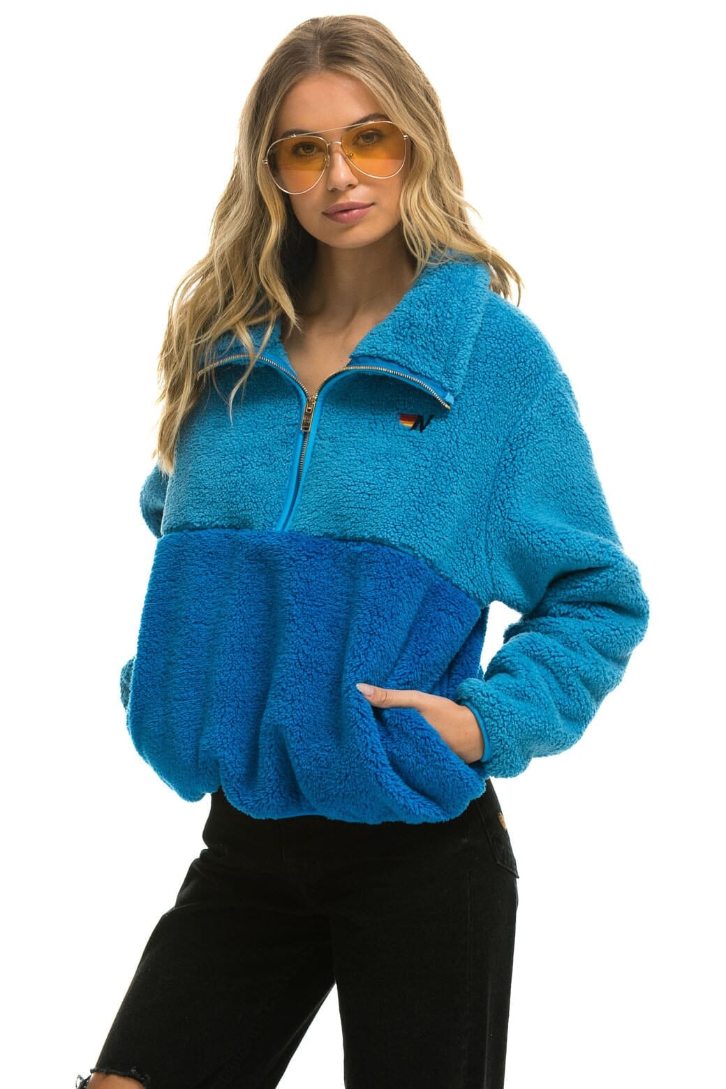 TEDDY APRES HALF ZIP COLOR BLOCK JACKET - OCEAN